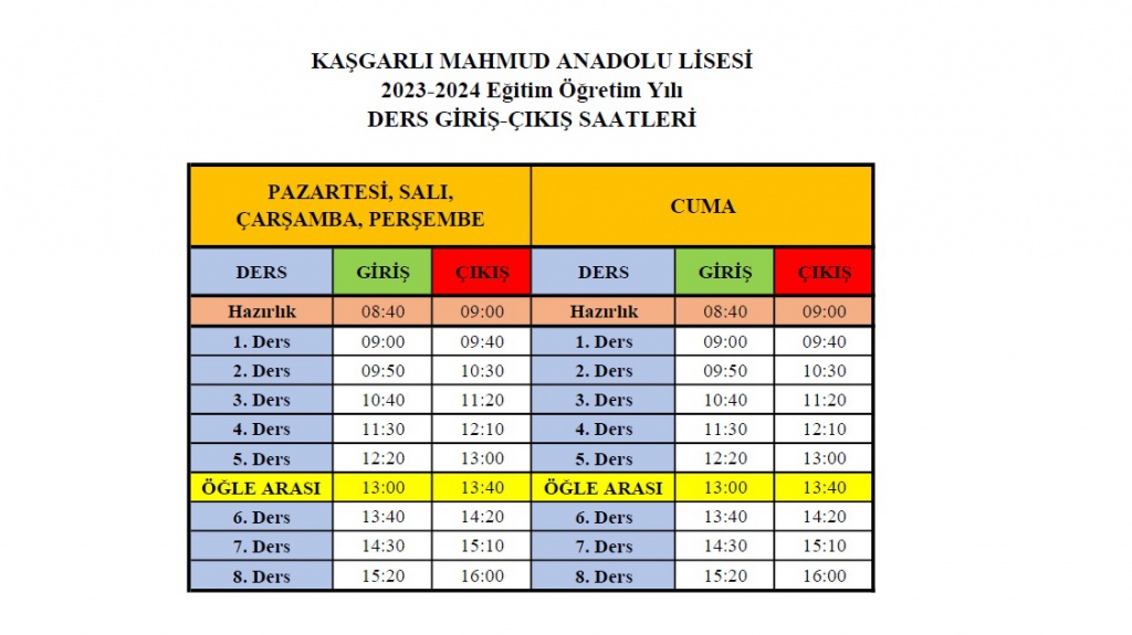 Okul Giri K Saatleri Ka Garl Mahmud Anadolu Lisesi